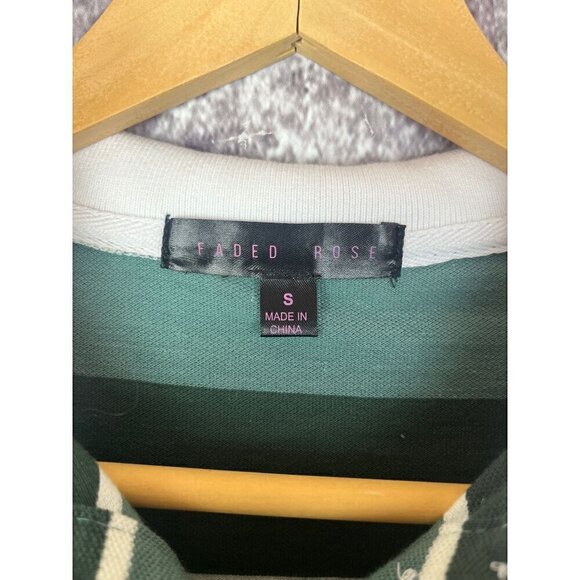 Faded Green White Striped Cropped Preppy Polo Shirt Top Women's Small - Picture 3 of 9